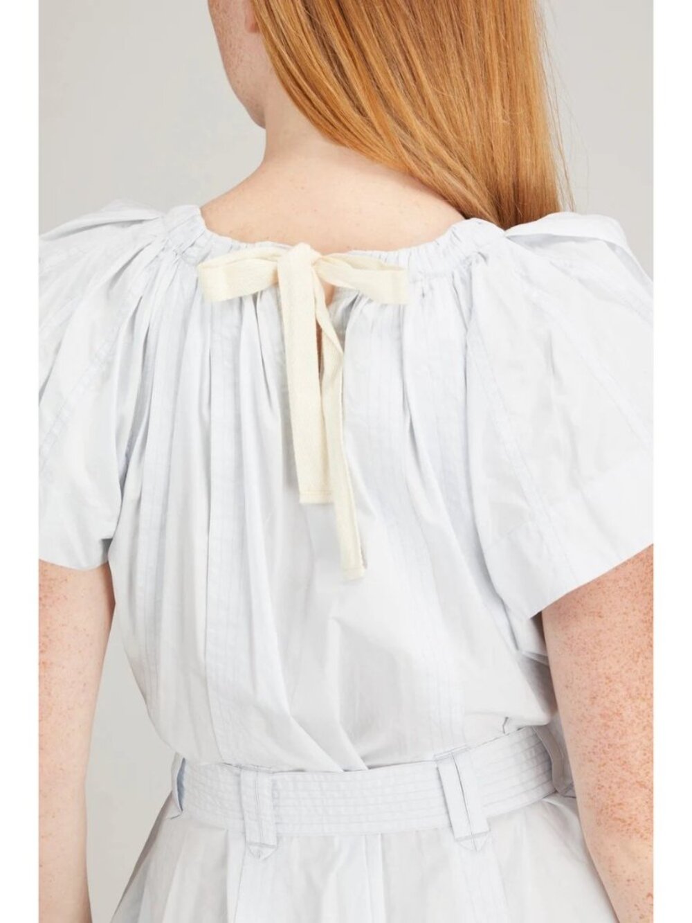 🆕ULLA JOHNSON Mae Mini Dress Sea Glass Blue Cotton Flutter Sleeve Belted 8 - Picture 5 of 12